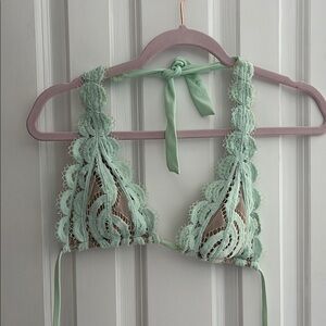 Lace Halter Bralette in Mint Green